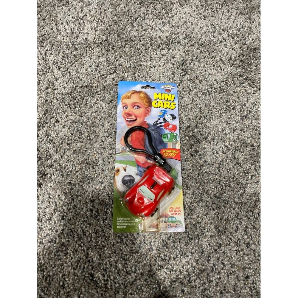 Vintage 2000 Chevron Mini Cars Tony Turbo Red Pull Back Toy Keychain NIP